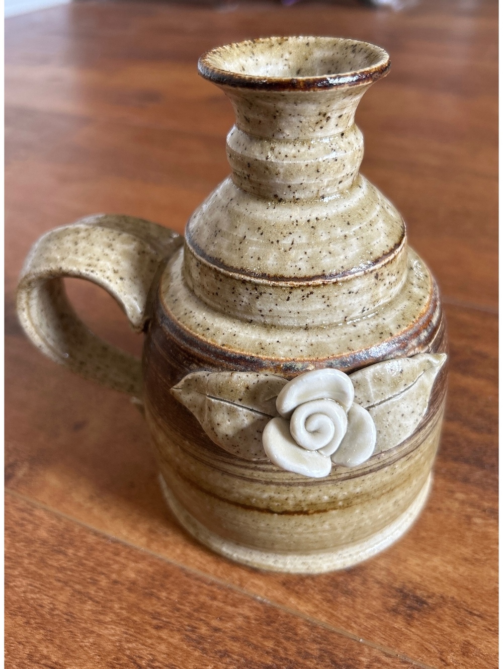 Handcrafted Ceramic Vase Makers Mark with Decorative Rose Accent